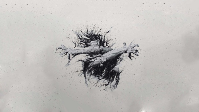 Monochrome abstract figure with arms outstretched