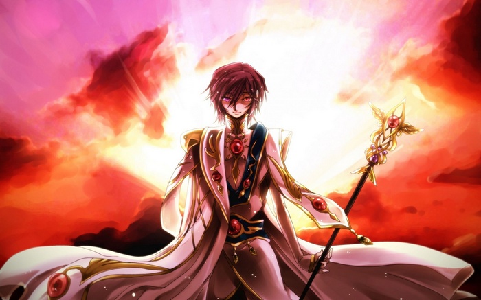 Lelouch Lamperouge from Code Geass holding a staff