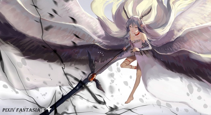 Anime girl with wings and a sword