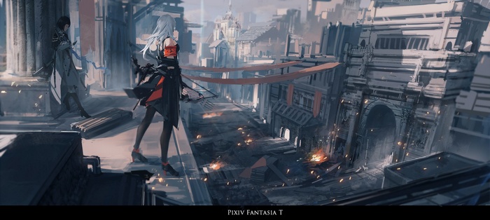 Archer Natus and companion in a fantasy city
