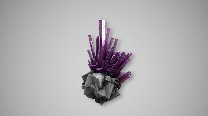 Purple crystals growing from a rock formation