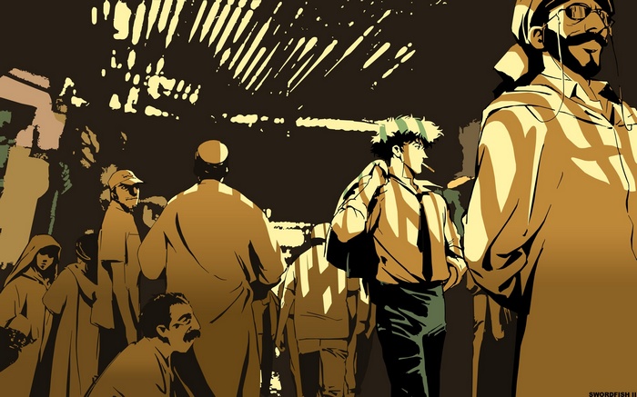 Cowboy Bebop characters in a crowded street