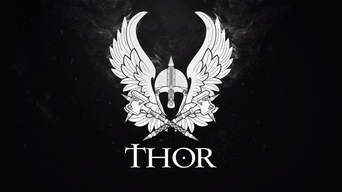 Thor Norse Mythology Emblem with Hammers and Wings