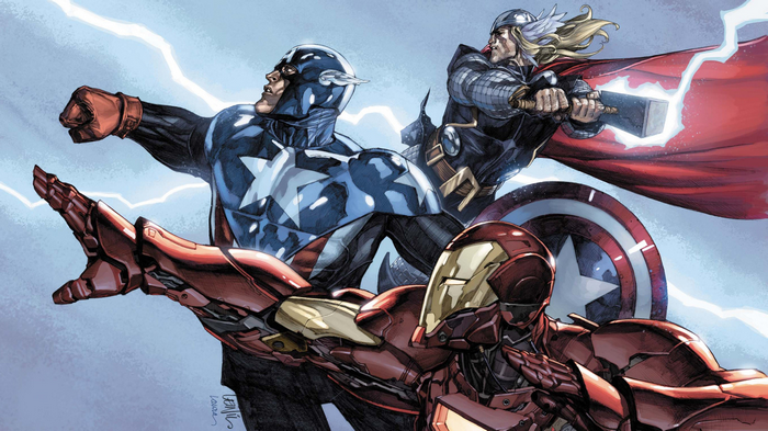 Iron Man, Captain America, and Thor in action
