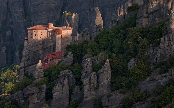 Monastery built on rocks in Meteora, Greece