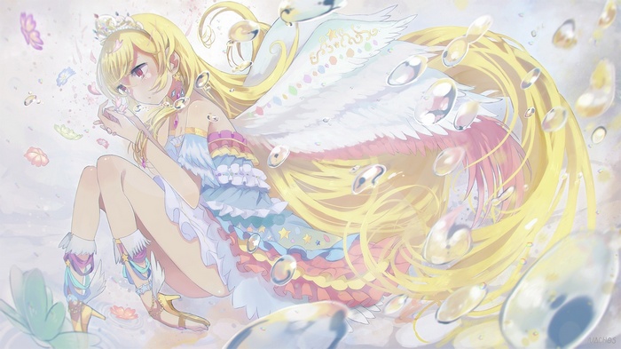 Hoshimiya Ichigo from Aikatsu with wings and bubbles