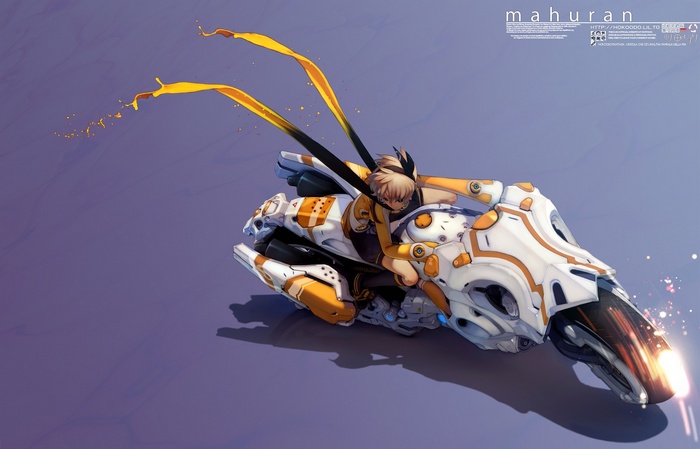 Anime girl riding a futuristic motorcycle