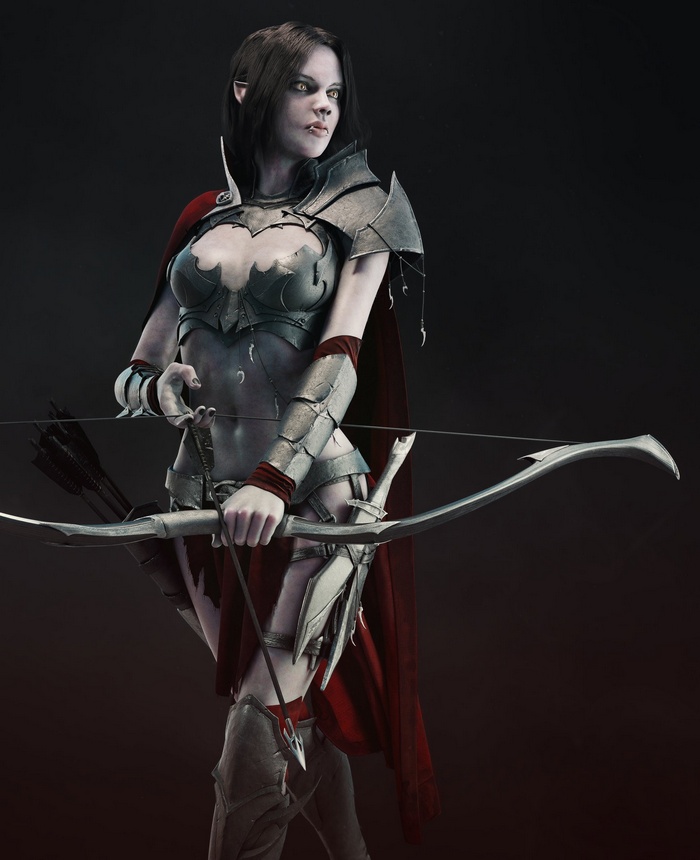 Dark Elf Archer with Bow and Arrows