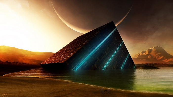 Science fiction pyramid structure on an alien planet