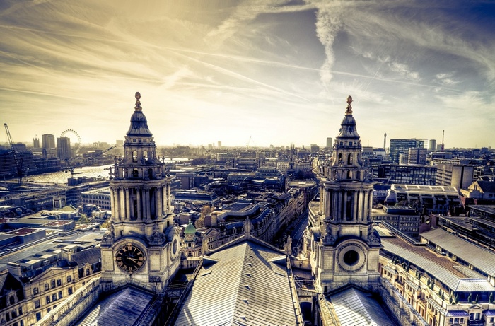 London cityscape with St. Paul's Cathedral towers