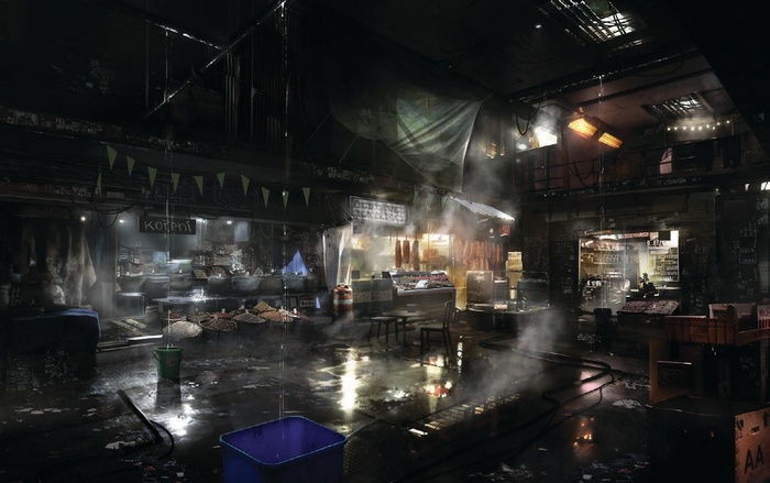 Deus Ex: Mankind Divided cyberpunk market scene