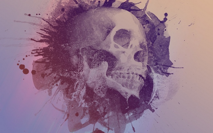 Skull with purple paint splatter artwork