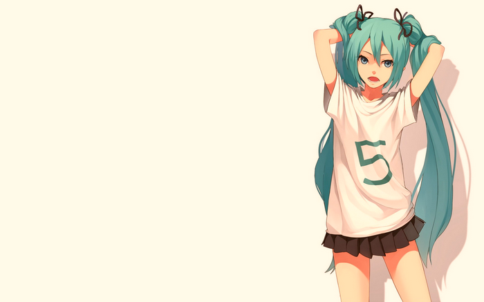 Hatsune Miku wearing a t-shirt with number 5