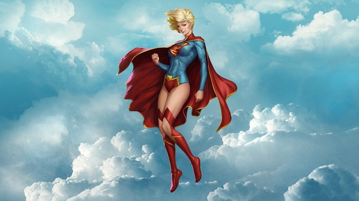 Supergirl flying through clouds by Stanley Lau