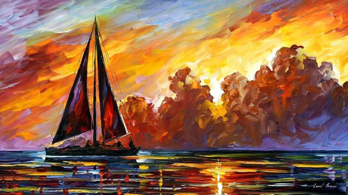 Sailboat on the sea during sunset by Leonid Afremov