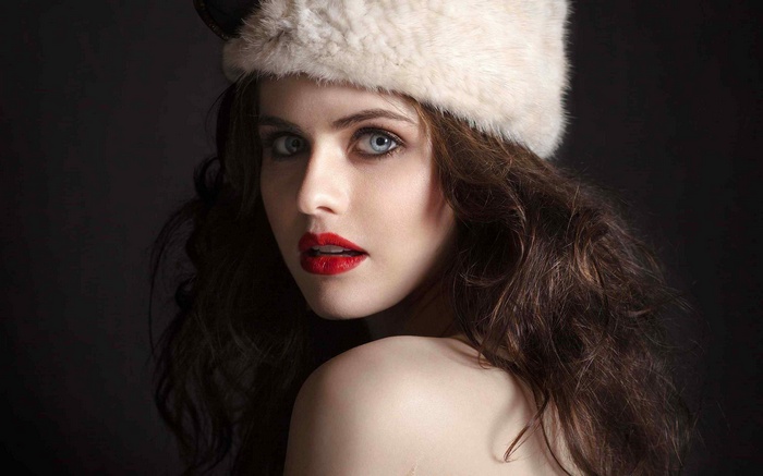 Alexandra Daddario wearing a fur hat