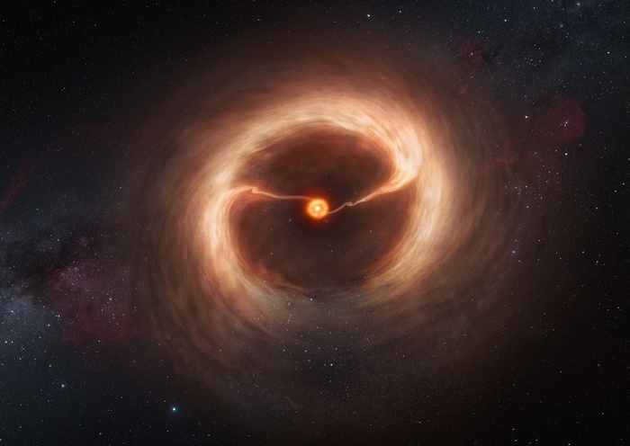 Artistic depiction of a star with a swirling accretion disk