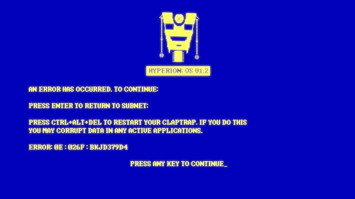 Hyperion OS Error Screen from Borderlands: The Pre-Sequel