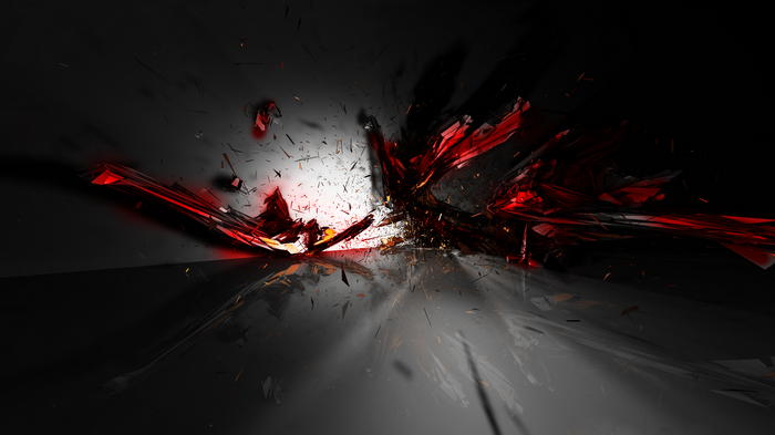 Abstract red and black shards exploding with reflection