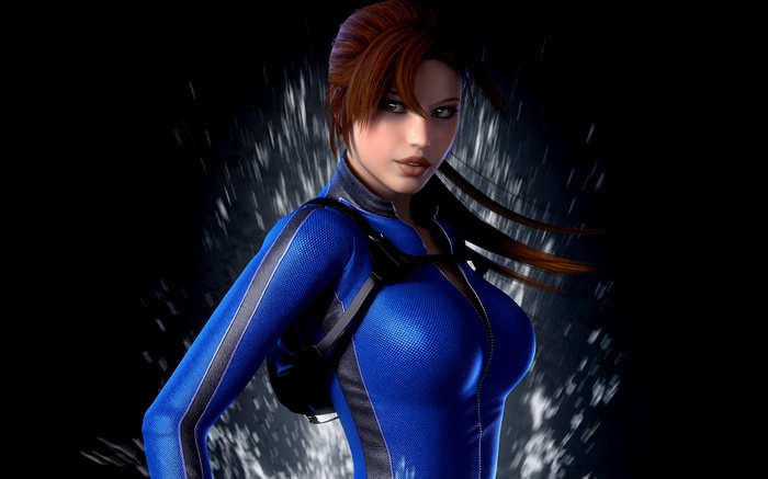 Lara Croft in a blue suit from Tomb Raider