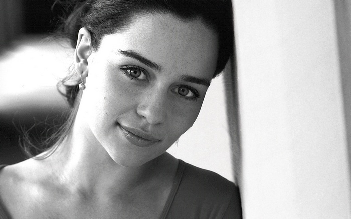 Emilia Clarke, brunette, monochrome, actress, face, women, HD Wallpaper ...