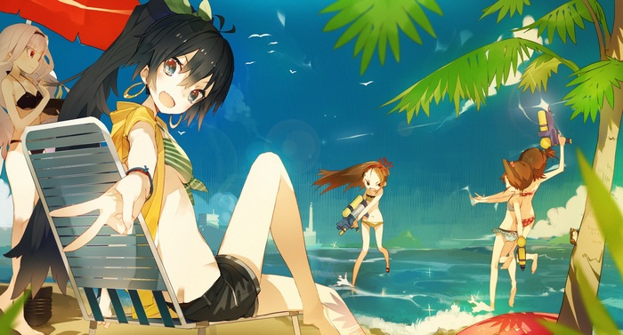 THE iDOLM@STER girls on a beach with water guns