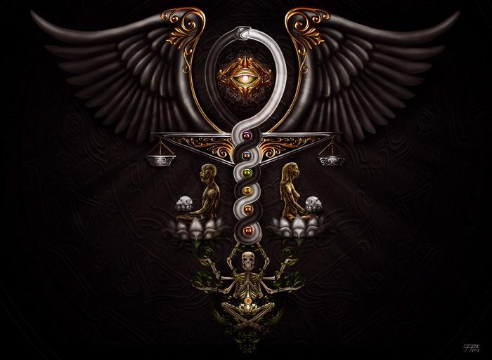 Symbol of balance with wings and an eye