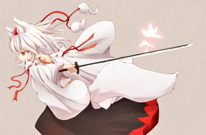 Inubashiri Momiji from Touhou holding a sword