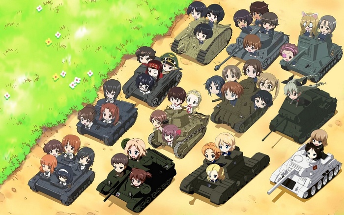 Girls und Panzer Chibi Characters in Tanks