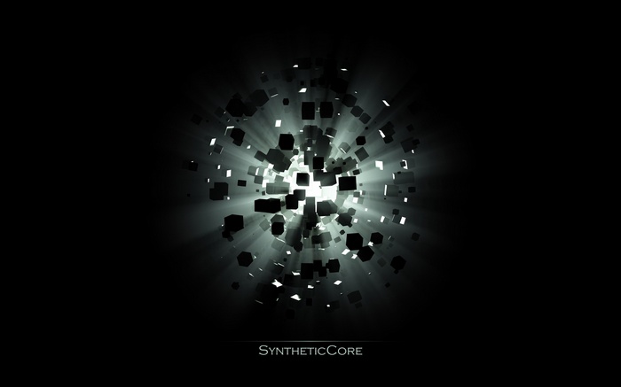 Abstract explosion of cubes with light rays