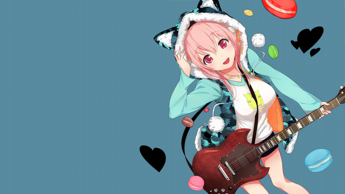 Super Sonico with Guitar and Macarons