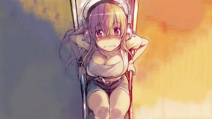 Super Sonico looking up with headphones