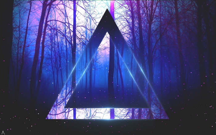 Abstract digital art with trees and a triangle