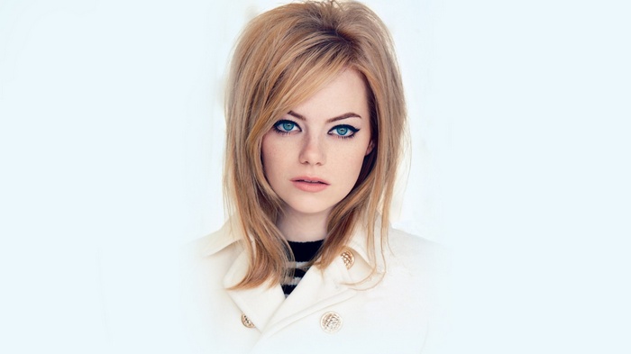 Emma Stone with blue eyes and blonde hair