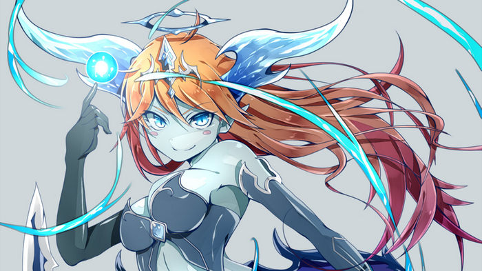 Anime girl with blue wings and orange hair