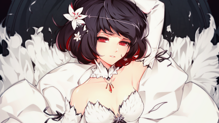 Anime girl with red eyes and white dress