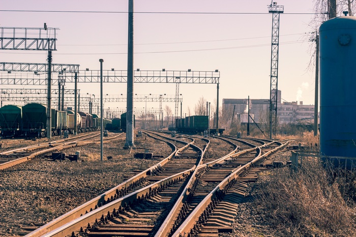 Railway tracks and freight cars in Russia