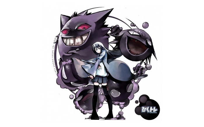 Girl with Gengar, Haunter, and Gastly Pokémon