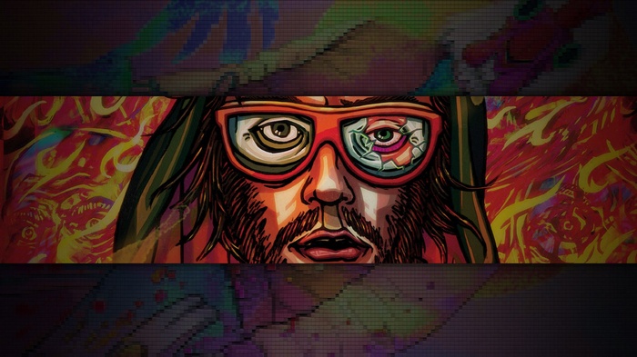 Hotline Miami character with broken glasses
