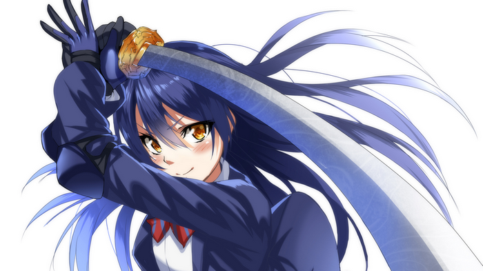 Anime girl with blue hair and sword