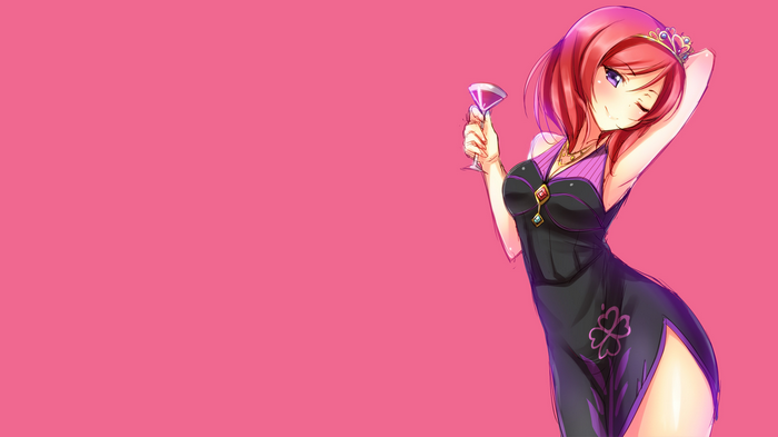 Nishikino Maki from Love Live! holding a drink