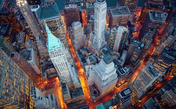 Aerial View of New York City Skyscrapers at Dusk