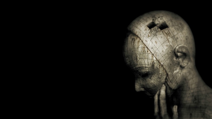 Creepy 3D rendering of a head with a map texture