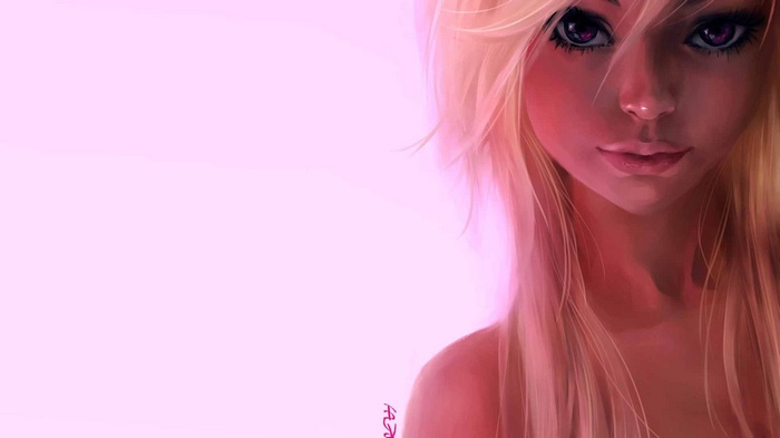 Anime girl with blonde hair and purple eyes