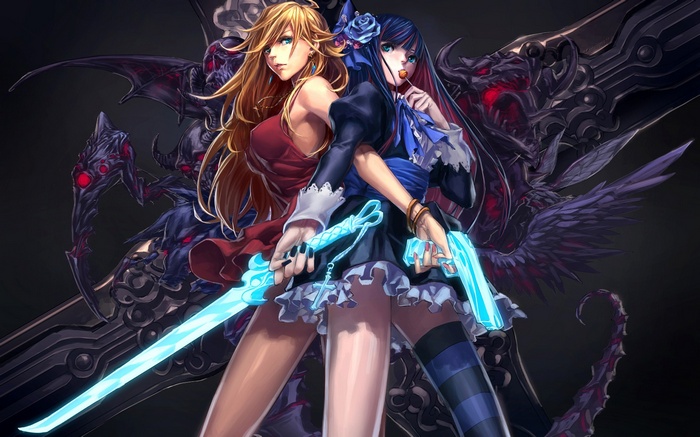 Anarchy Stocking and Panty with demon and weapons