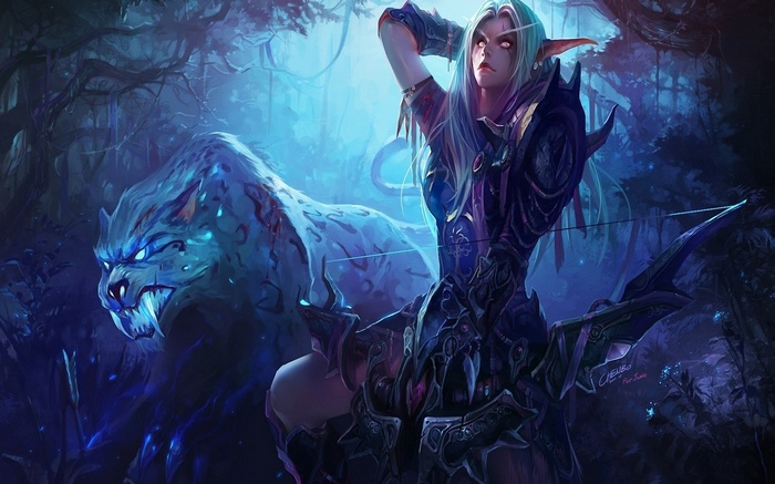 Night Elf Hunter and Panther in World of Warcraft