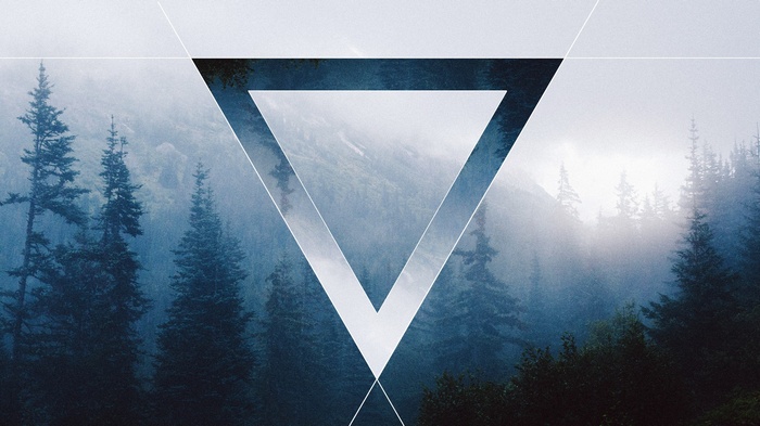 Blue forest with geometric triangle overlay