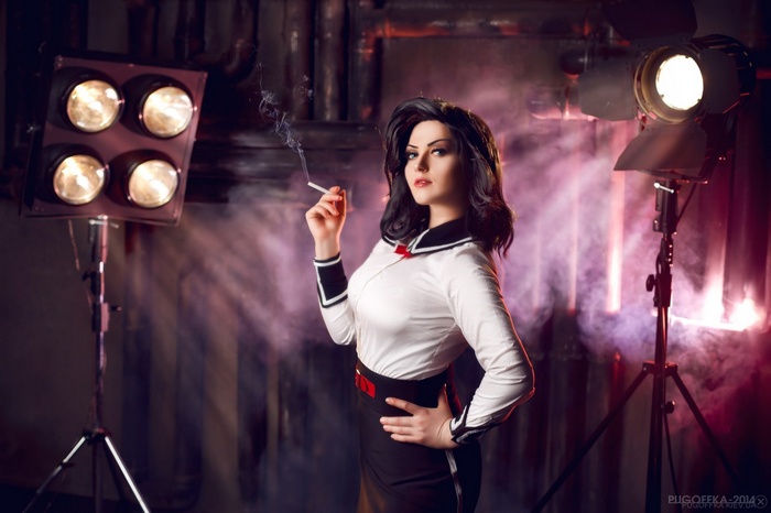 Elizabeth from BioShock Infinite cosplay smoking
