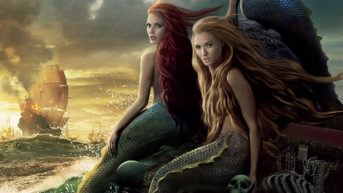 Mermaids and a burning ship from Pirates of the Caribbean