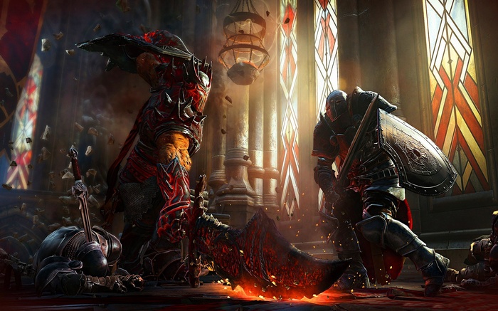 Lords of the Fallen: Two warriors clash in a ruined church